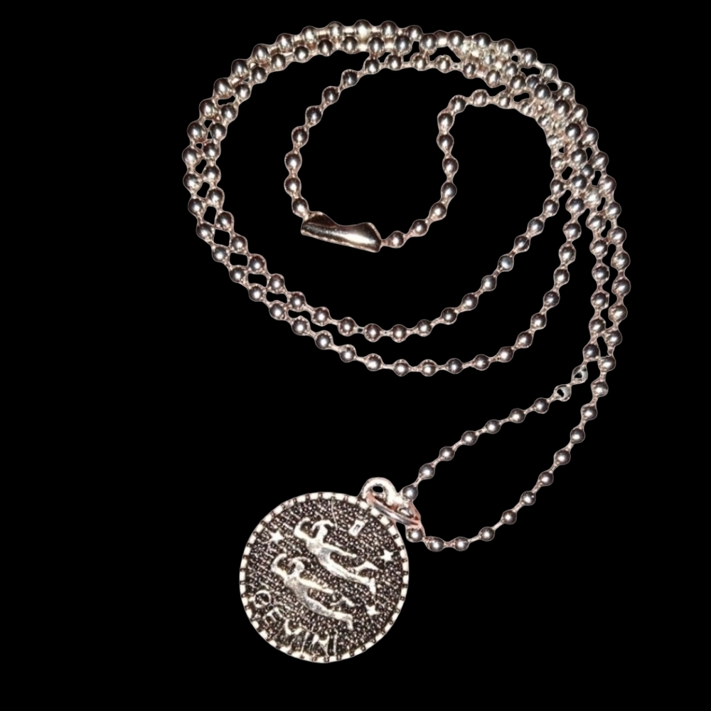 GEMINI Zodiac Charm Twins Silver Pendant Choker or Long Necklace Astrology Gift